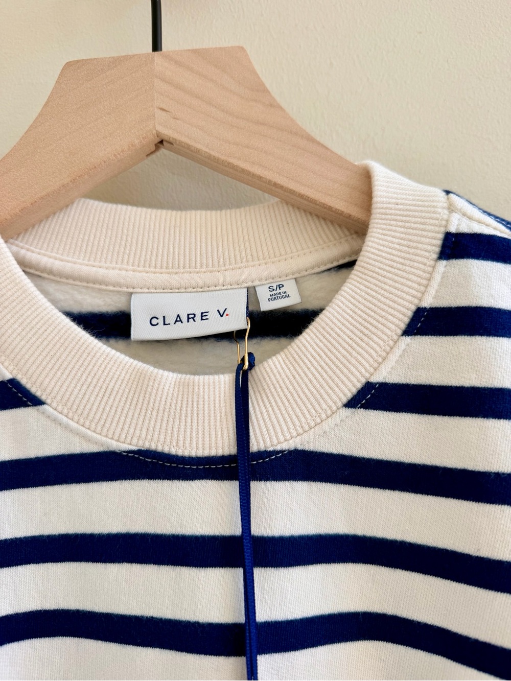 Striped Puff-Sleeve Sweatshirt - White & Navy - Picture 9 of 15